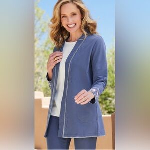 NWOT DDlifestyle open cardigan size PS purple w/embroidered detailing/stitching